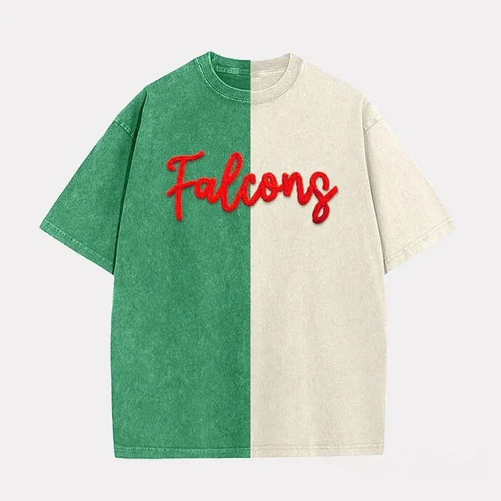 Personalized Chenille Yarn Embroidered Two-Tone Game Day Washed T-shirt