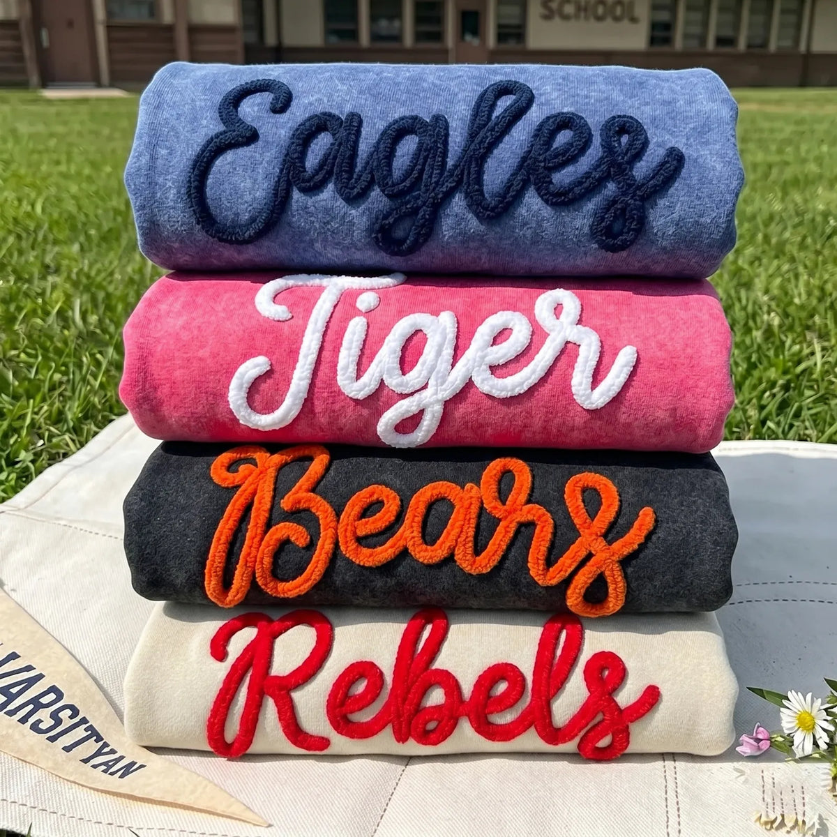 Personalized Chenille YARN EMBROIDERED Game Day Washed T-shirt