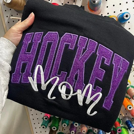 Personalized Glitter Embroidered Football Mom Sweatshirt, Hoodie & T-shirt