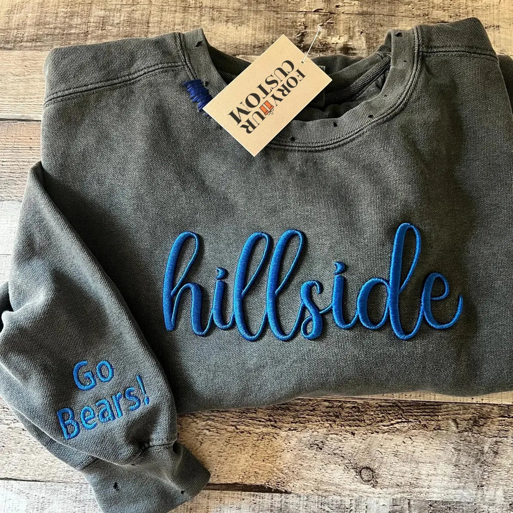 VINTAGE 3D Embroidery Unisex Hand Distressed Crew