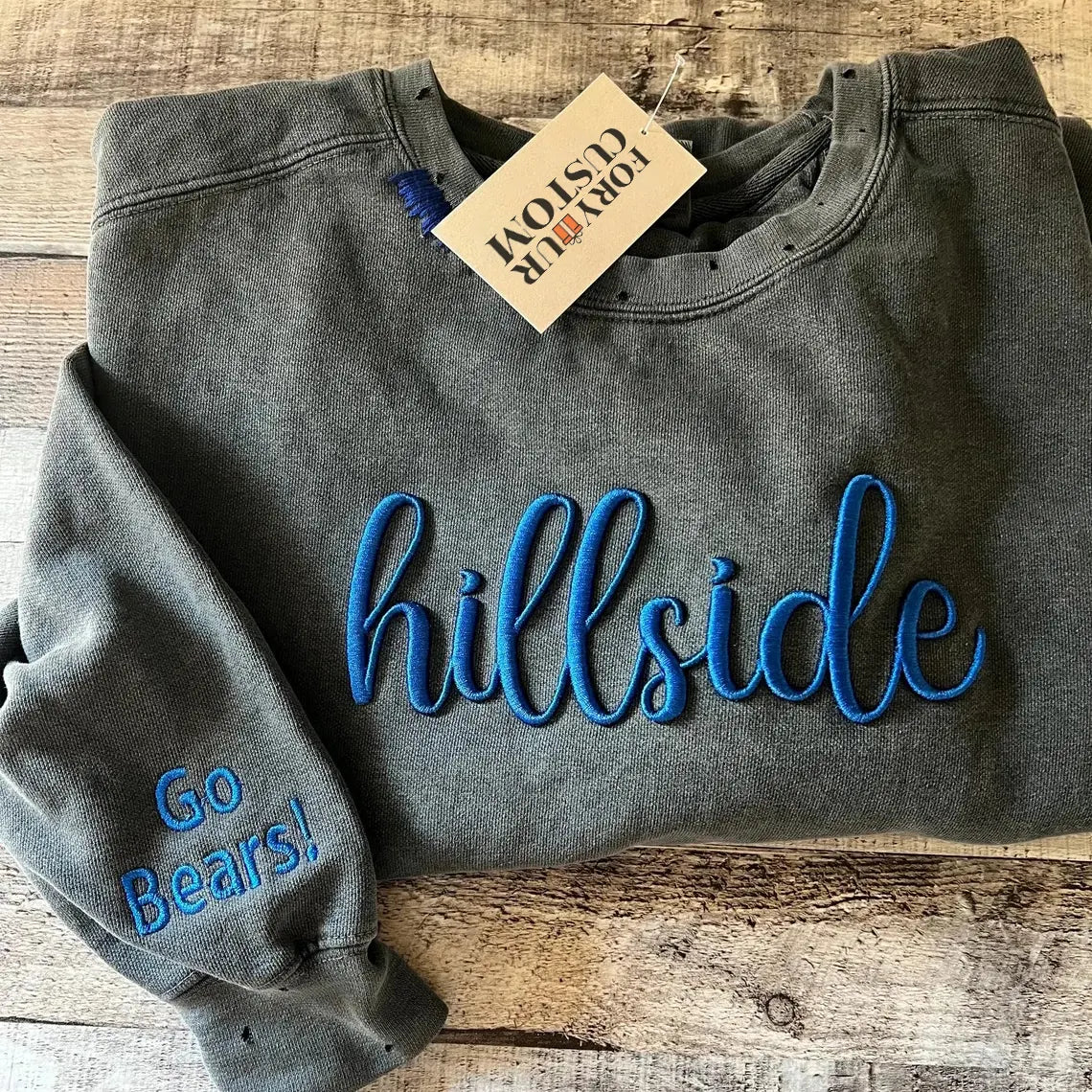 VINTAGE 3D Embroidery Unisex Hand Distressed Crew