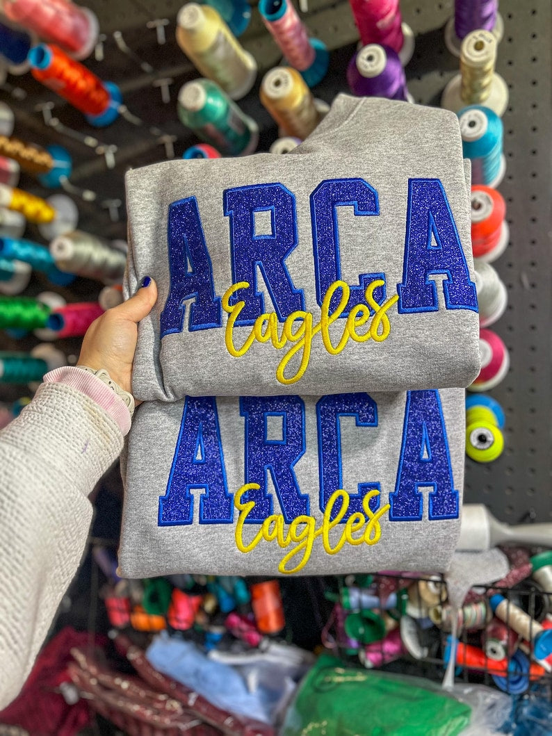 Custom glitter school mascot sweatshirt- unisex sizing