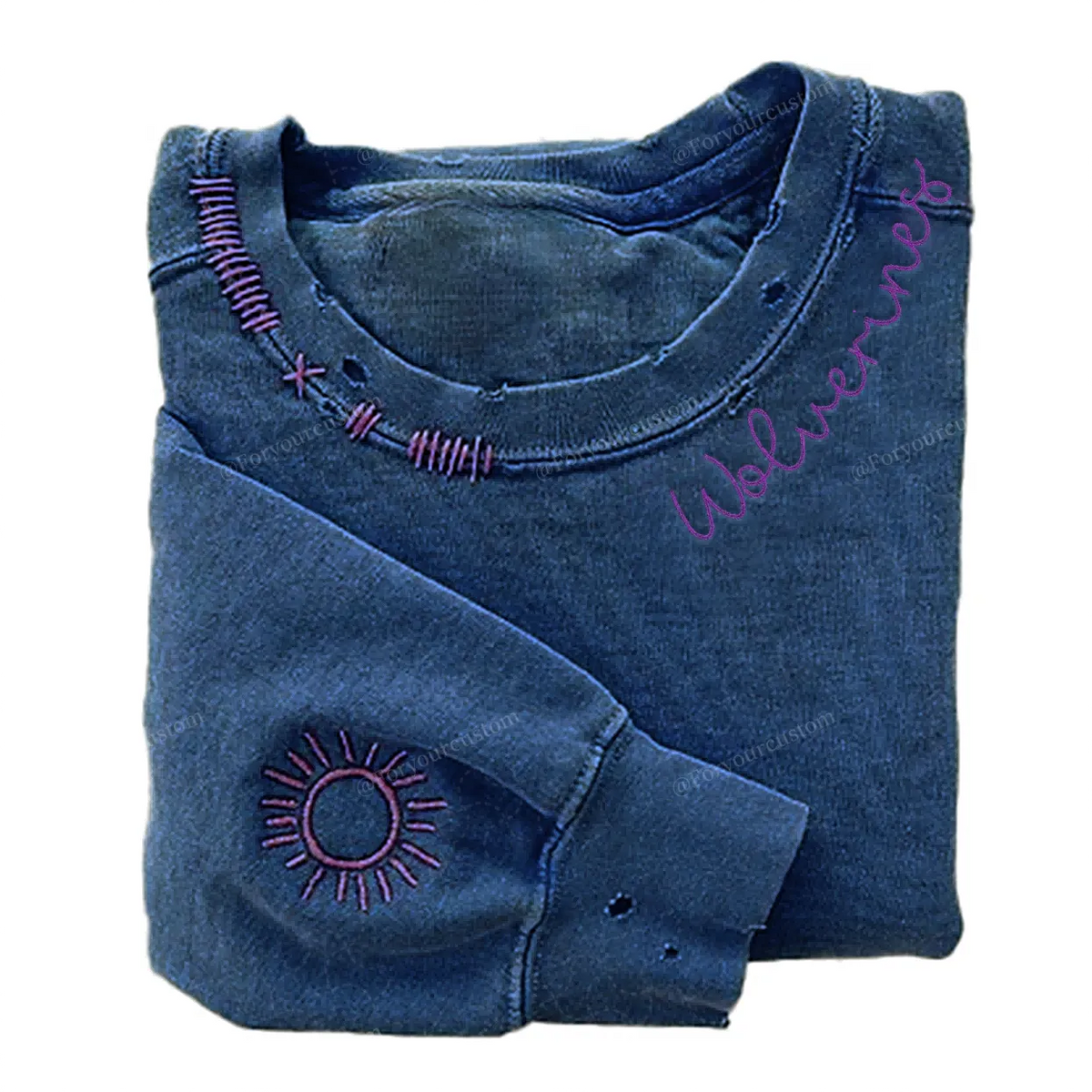 VINTAGE CUSTOM CREW-Custom Embroidered Hand Distressed Crew Neck Sweatshirt