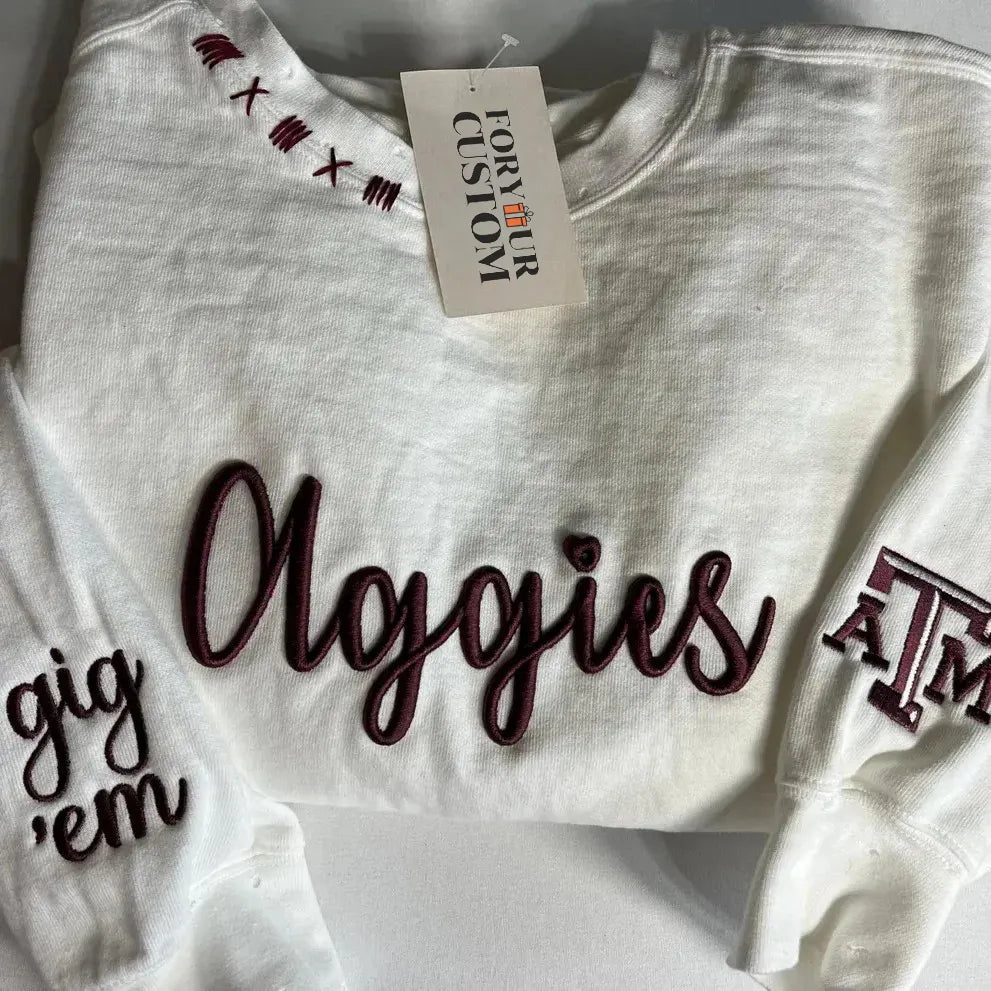 VINTAGE 3D Embroidery Unisex Hand Distressed Crew