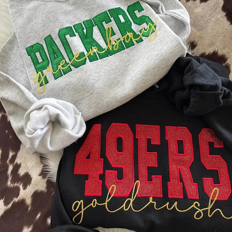 Custom School/Mascot Glitter Applique Embroidered Sweatshirt