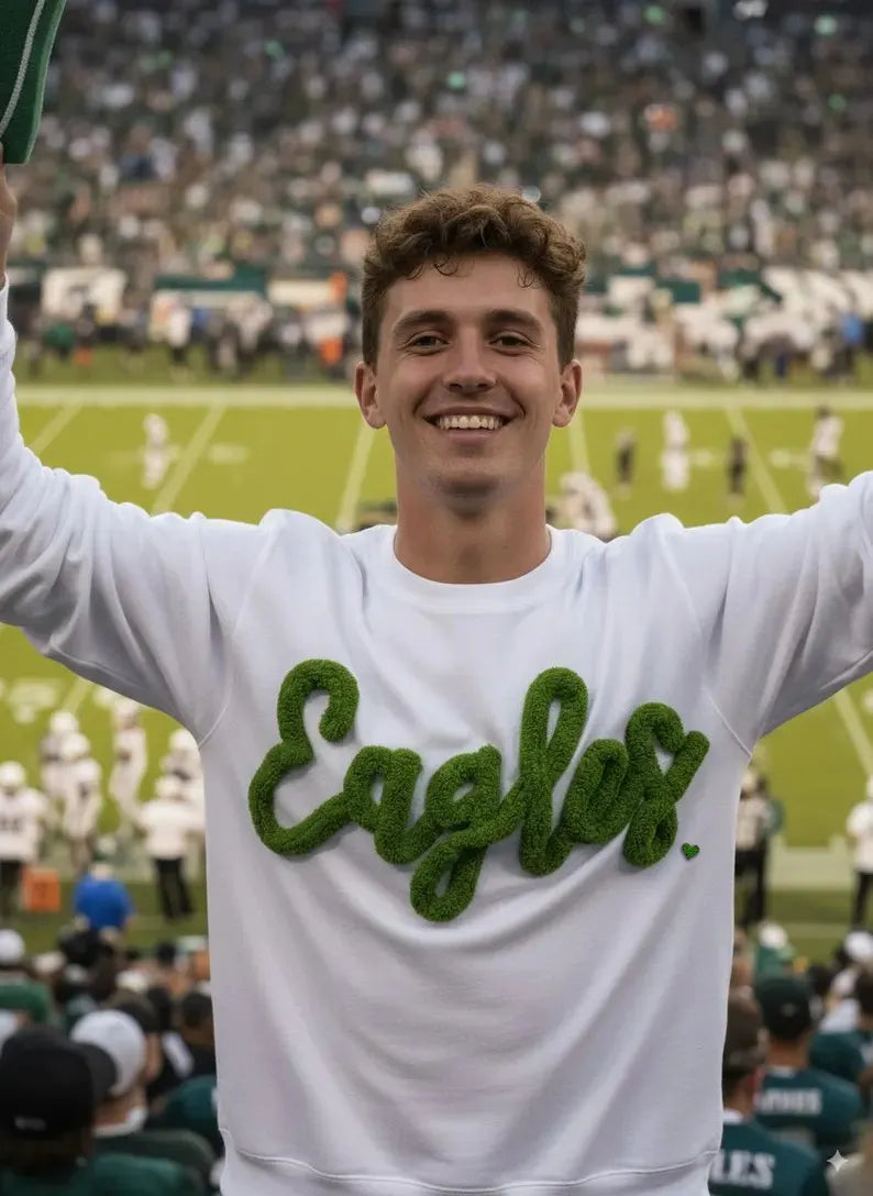 Custom Team Name Embroidered Chenille Sweatshirt – Oversized Football-Inspired Fit