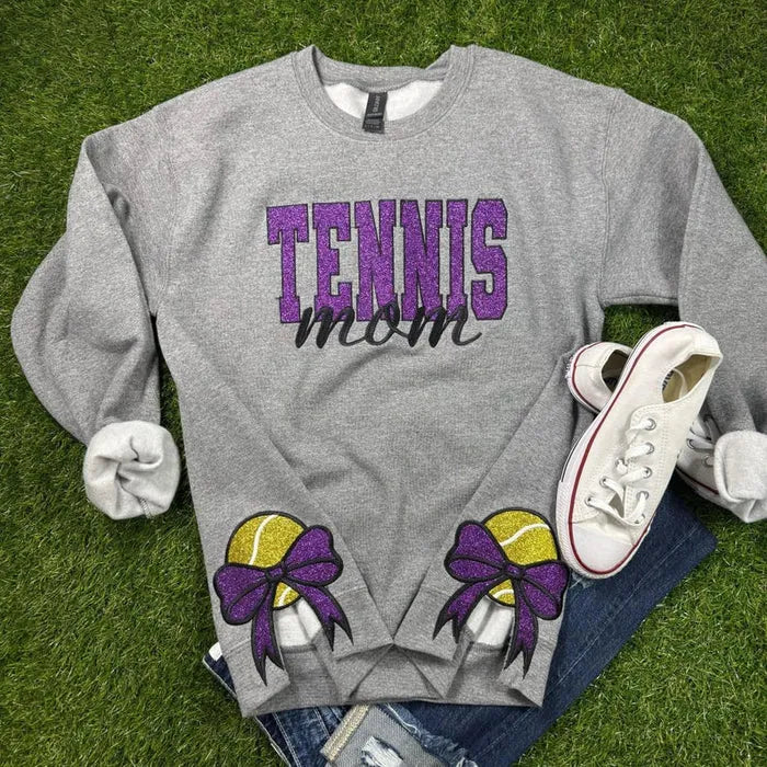 Bow Sport Mom Glitter Embroidery T-Shirt, Sweatshirt
