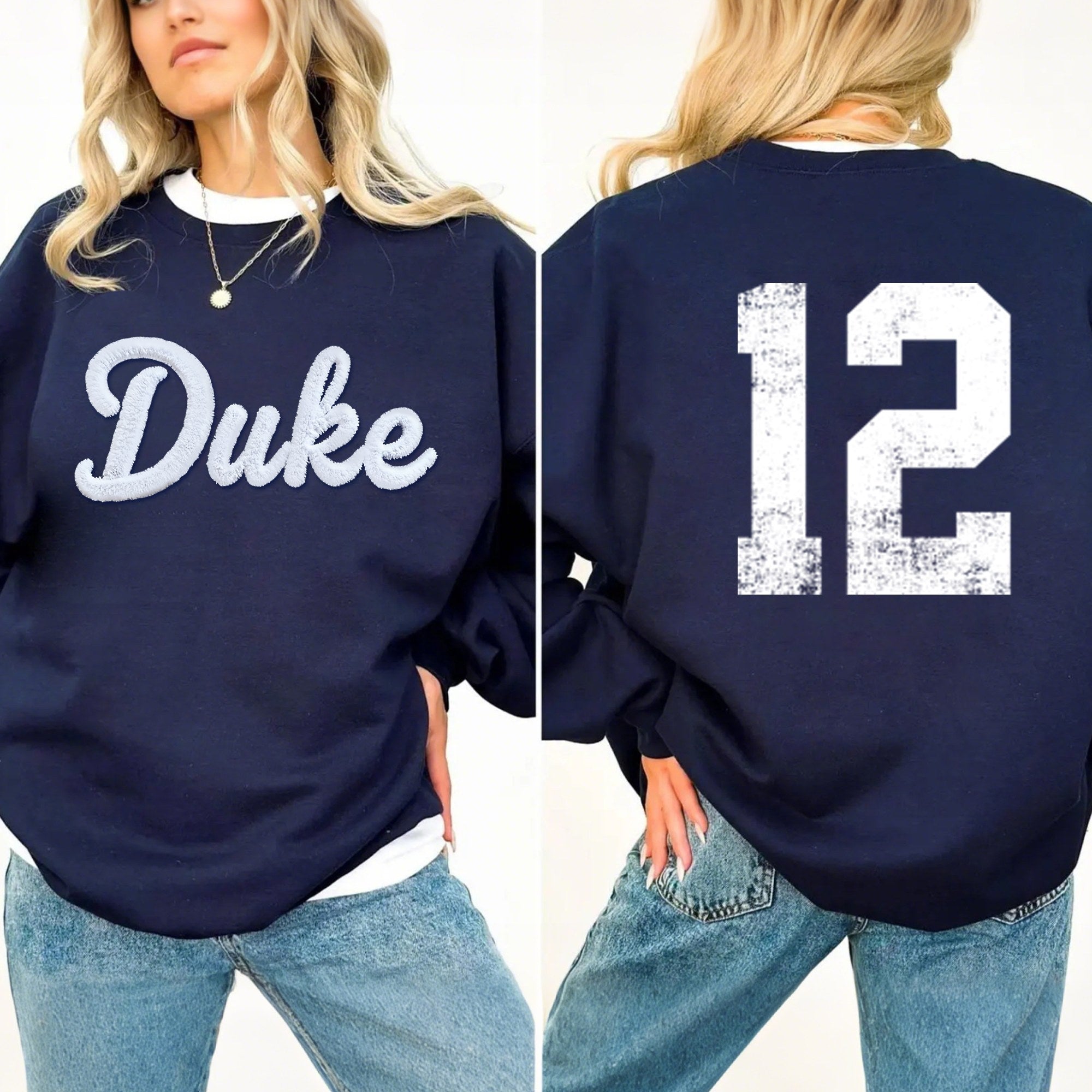 Basketball Season Custom Chenille Sweatshirt – Team Name Front, Player Number Back