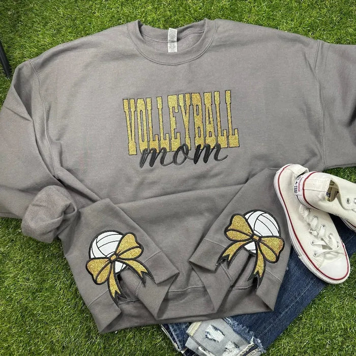Bow Sport Mom Glitter Embroidery T-Shirt, Sweatshirt