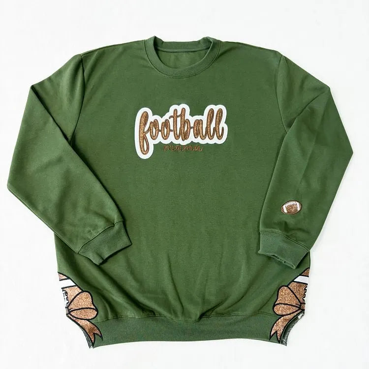 Custom Text Glitter Sweatshirt , Personalized Mama Sweatshirt with Sporty Bow , Add Your Message Here , Gift for Sports Lovers